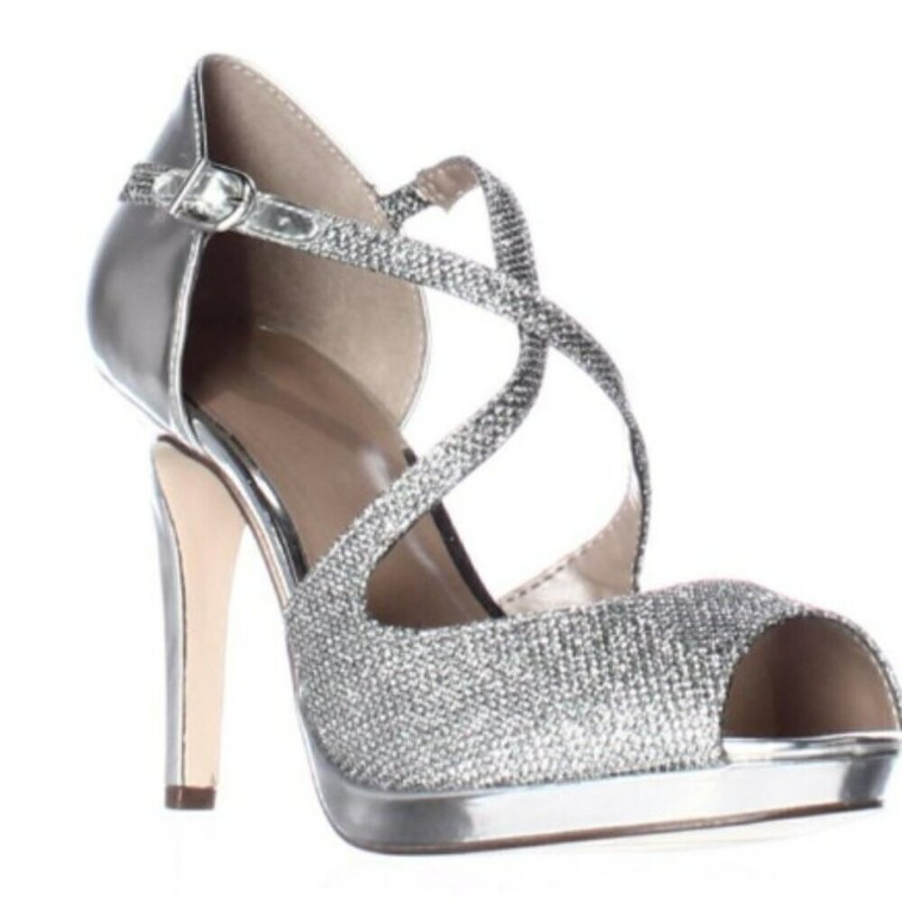 Style & Co. Simmone Peep Toe Strappy Dress Sandals - Silver SZ 10M